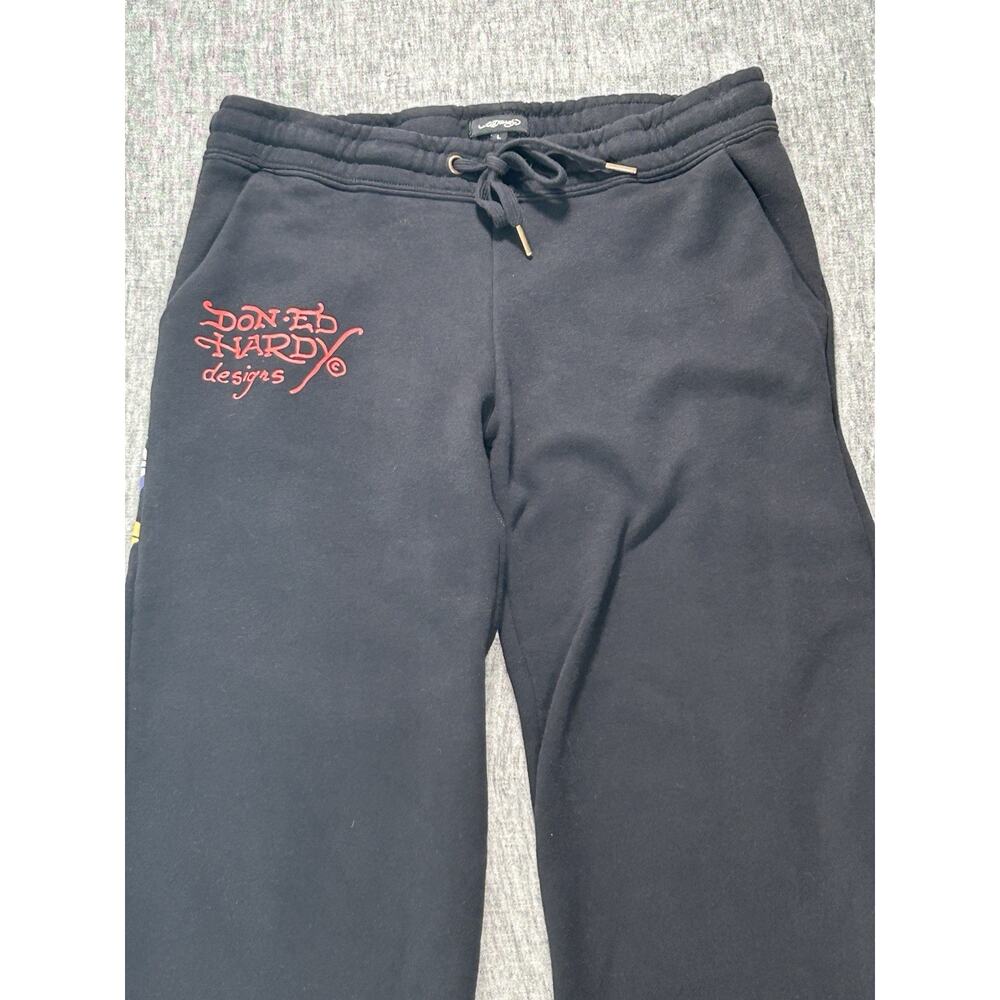 Ed Hardy Sweatpants Womens Large 32" Black Fleece Flare Y2K Tattoo Streetwear - Picture 5 of 15